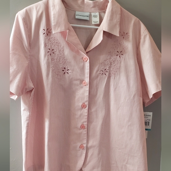 Alfred Dunner Pink Embroidered Striped Stretch Blouse. New Sz16 - Picture 3 of 5